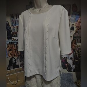 Ann Taylor Off White Scalloped Blouse